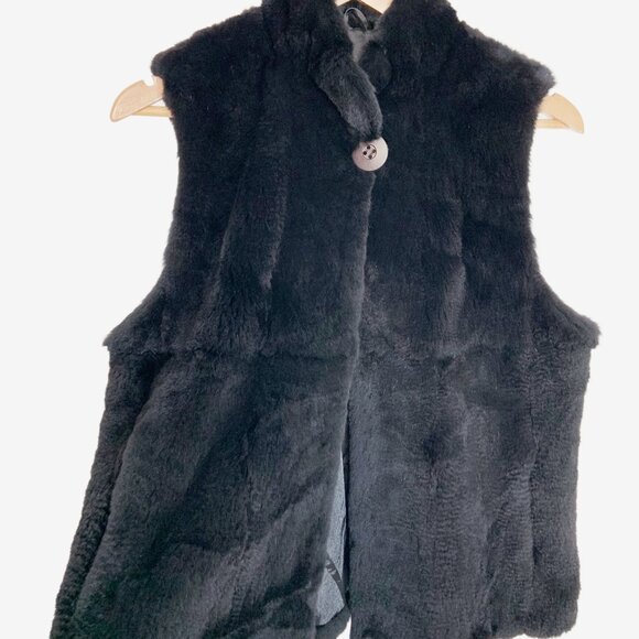 Vintage Y2K Black Real Fur Vest / size Small - Picture 3 of 14